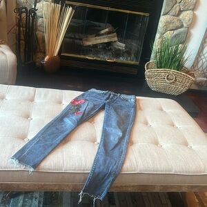 Express Ankle‎ Legging Mid Rise Floral Denim Jean Size 00R